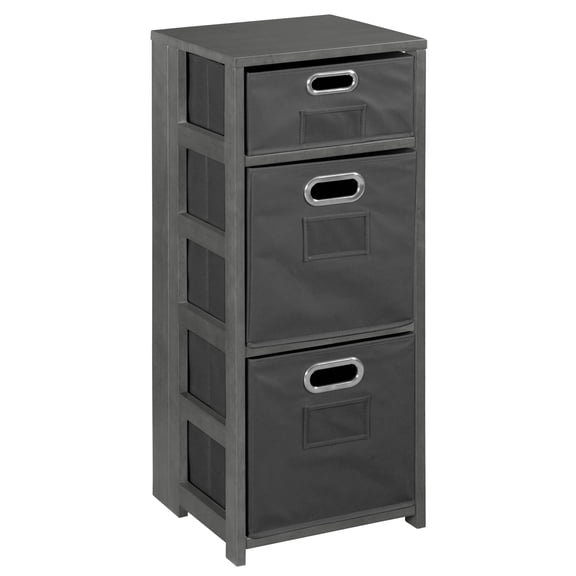 Niche Regency Flip Flop 34 in. Square Folding Bookcase with Folding Fabric Bins- Grey/Grey