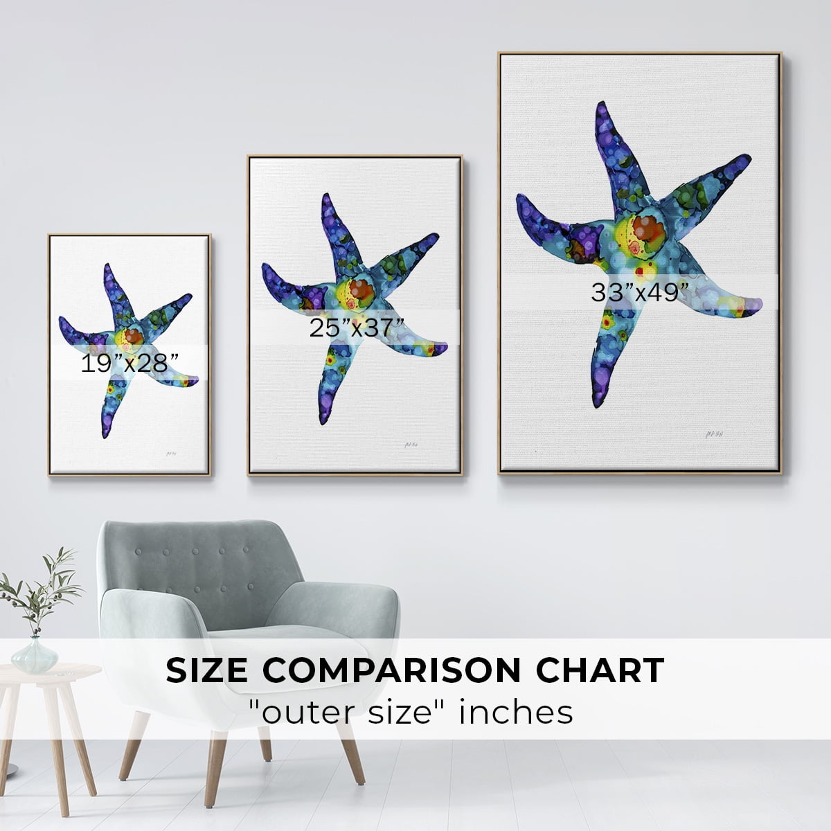 Sea Star Framed Premium Gallery Wrapped Canvas - Ready to Hang - 25 x 37 - Natural Wood Floating Frame