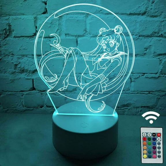 New Sailor Moon 16-color Bedside Remote Control Lamp, Anime High-definition Acrylic 3D Colored Light, Desktop Night Light Decorative Ornament