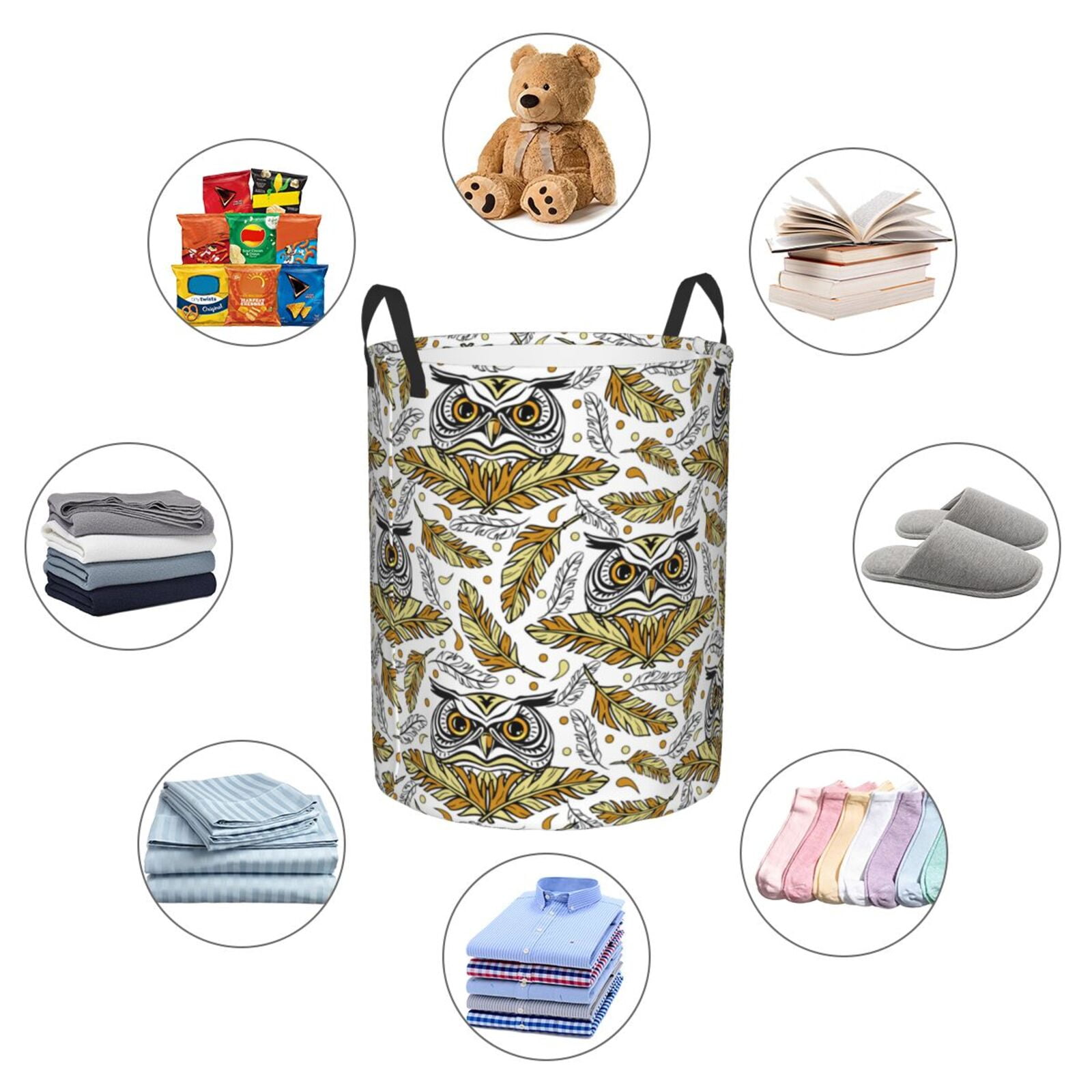 Large Laundry Basket with Handles - Feathered Owl Print Kids Baby Dirty Clothes Laundry Hamper for Bedroom Aesthetic