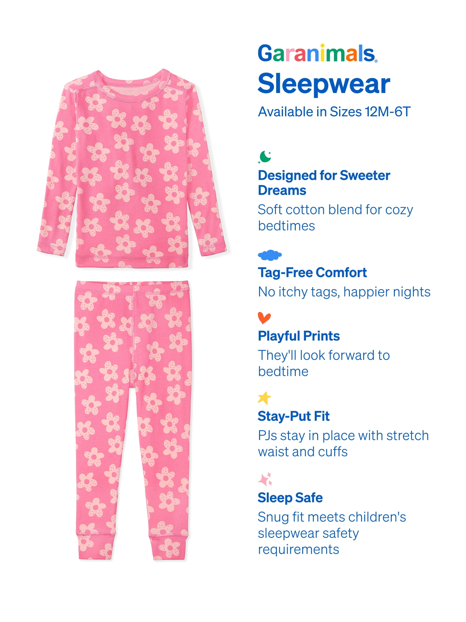 Garanimals Baby & Toddler Pajama Sets, 2-Piece & 6-Piece, Sizes 12M–6T
