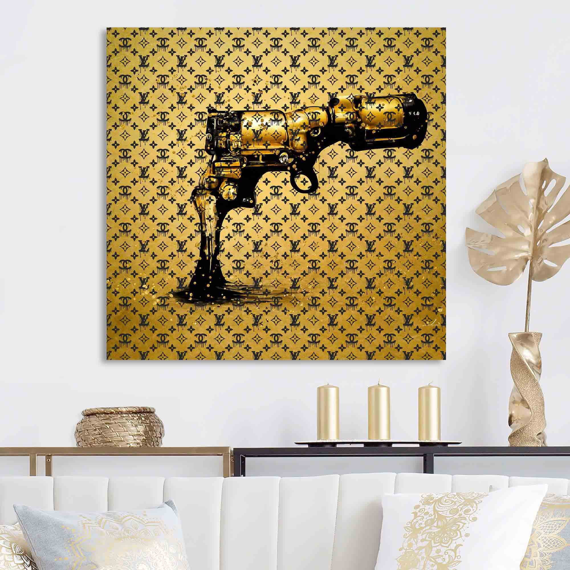 Designart Gold Designer Pistol III Canvas Wall Art