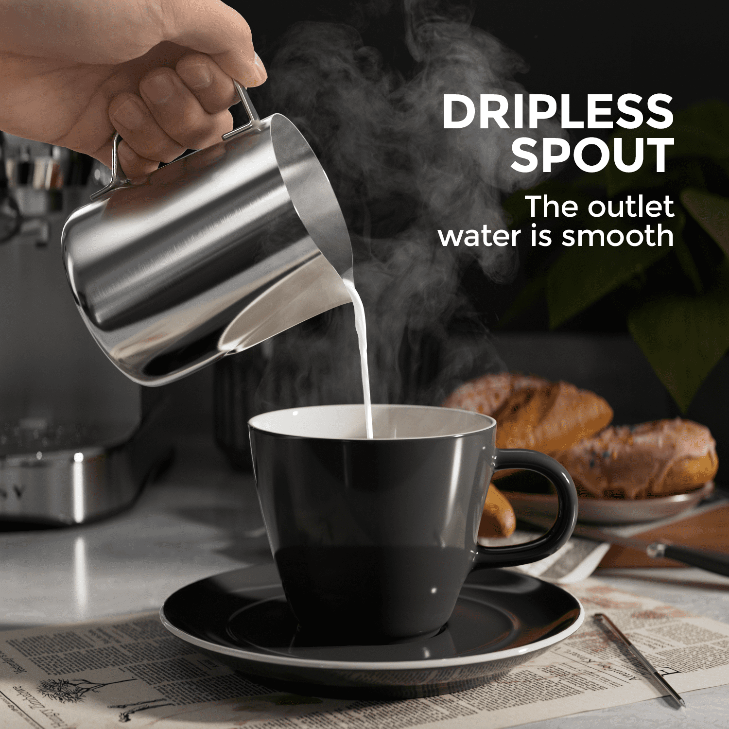 Milk Frothing Pitcher 20 OZ Frothing Jug 304 Stainless Steel Pitcher 600ML Espresso Steaming Pitcher for Latte Arts/Espresso/Cappuccino