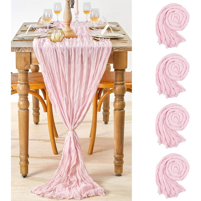 Pink Cheesecloth Table Runner 4 Packs 35" x10Ft Rustic Gauze Boho Table Runner for Wedding Reception Bridal Shower Vintage Decor