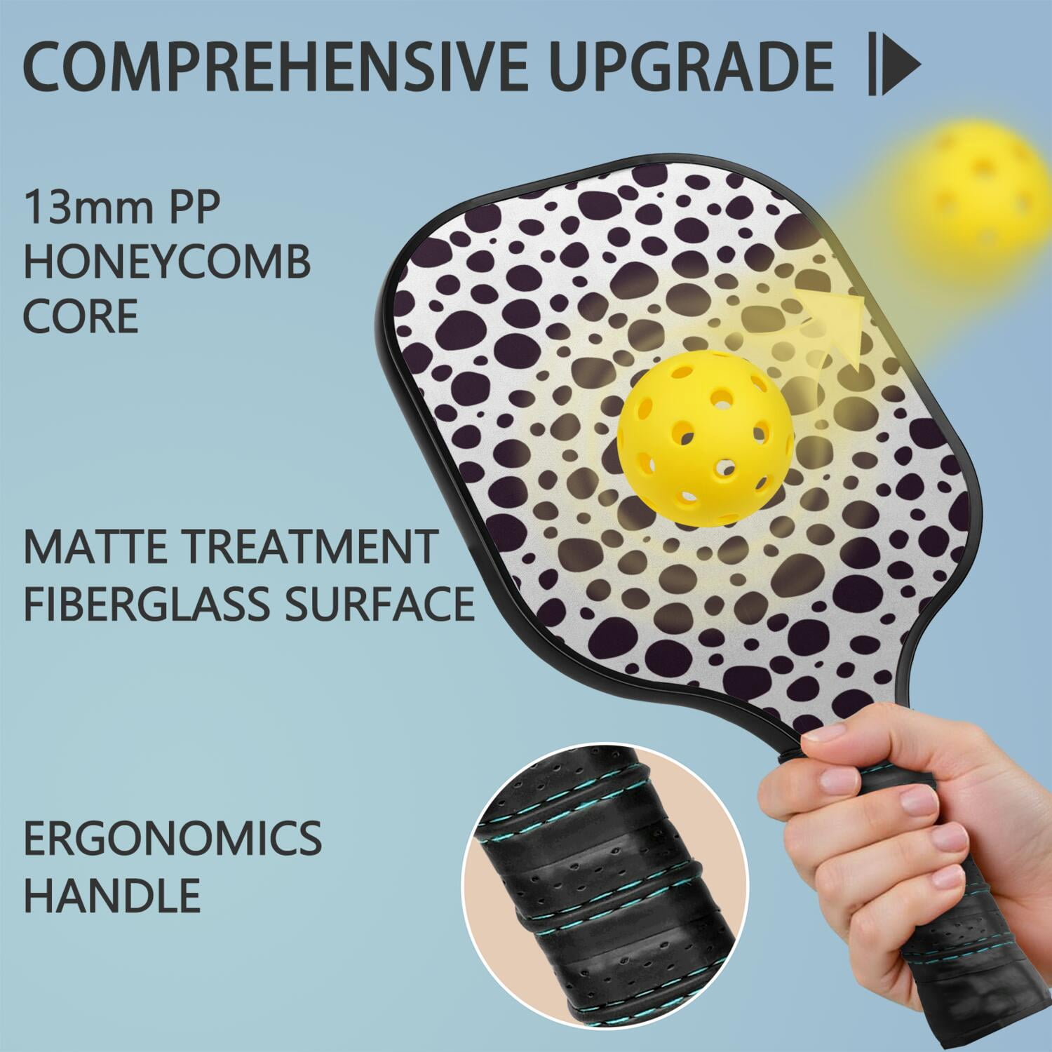 Pickleball Paddles Set Of 1, Fiberglass Surface, Animal, Leopard Print, 1 Paddle, 2 Balls & Bag