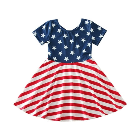 

KI-8jcuD Wedding Flower Girl Toddler Kids Girls Clothes Summer Independence Day Stripes Dress Casual Ruffle Backless 4Th Of July Dresses Outfits 1St Birthday Dress Back A Line 5T Princess Dress Girl