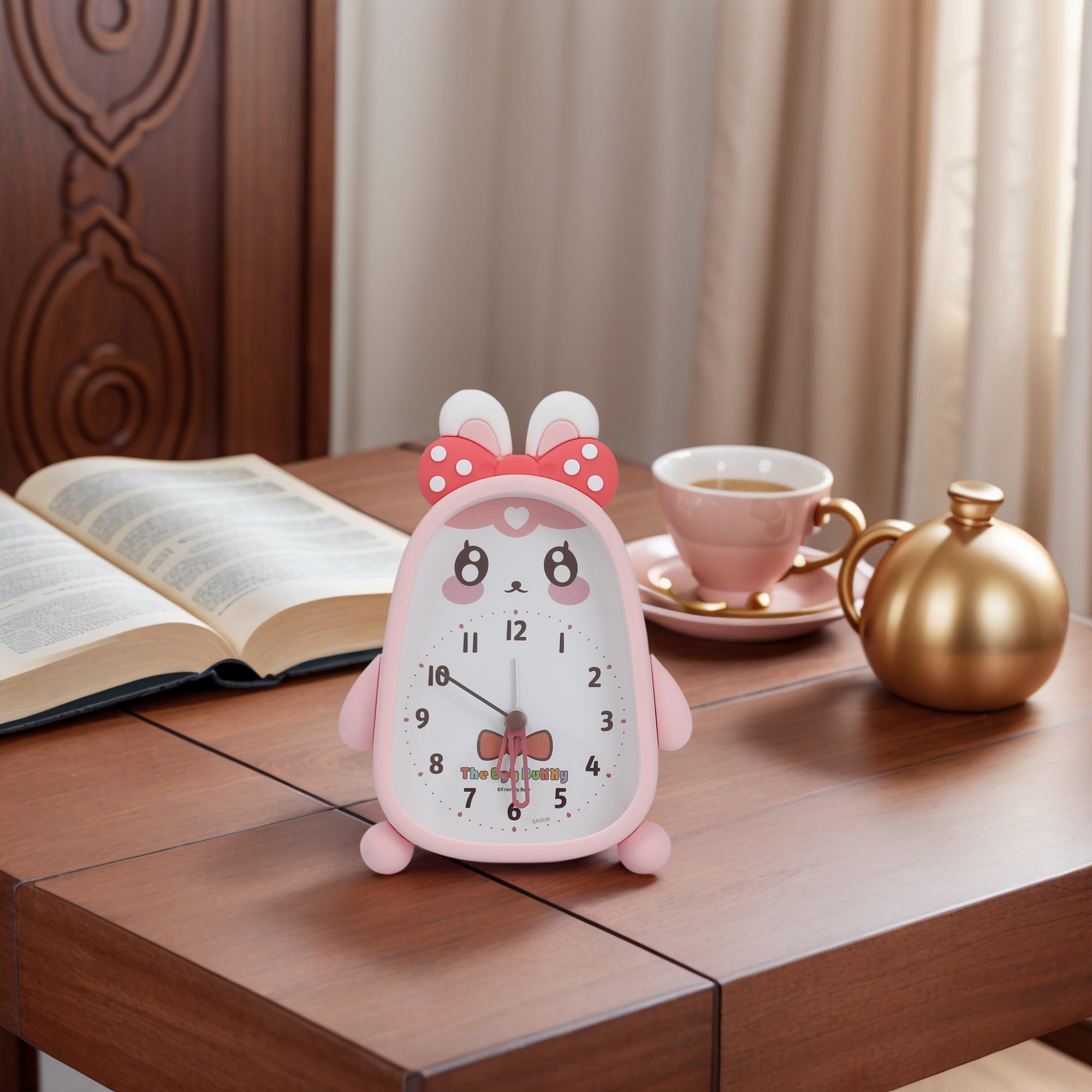 Unique Bargains Silent Non-Tick Mechanical Alarm Clock Pink Bow 4.1"L x 1.6"W x 5.5"H
