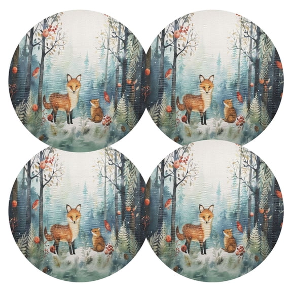 Ryvnso Fox in Forest Round Plate Mats Dining Table Placemat Set of 4 for Holiday Decoration