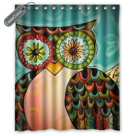 Owl Bath Accessories GreenDecor Coco Superior Owl Waterproof Shower Curtain Set with Hooks Bathroom Accessories Size 60x72 inches ()