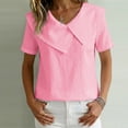 thumbnail image 3 of Women's Sailor Lapel Blouse Solid V Neck Short Sleeve Tunic Shirts Lightweight Summer Basic Tops Casual Outfit Pink, 3 of 6