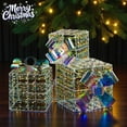 thumbnail image 2 of Tcbosik Set of 3 Pre-Lit Iridescent Christmas Gift Boxes w/ 140 LED Lights, Decorative Bows, Weather-Resistant, Ideal for Outdoor & Indoor Holiday Display, 2 of 10