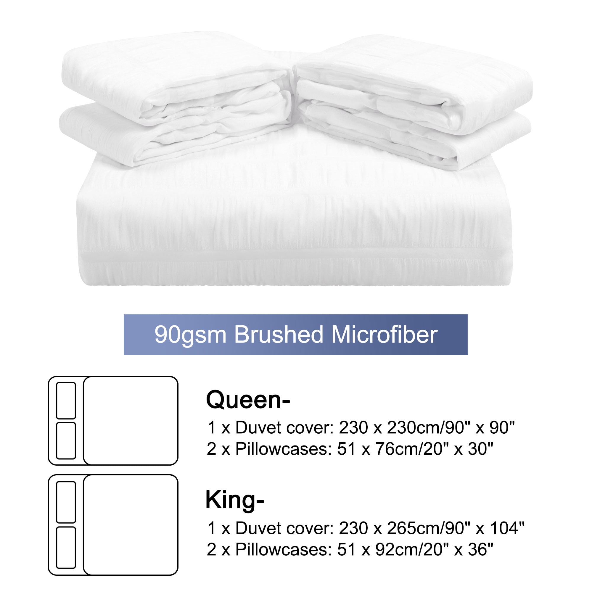 PiccoCasa Soft Microfiber 3 Pieces King Seersucker Adult Duvet Cover Set White
