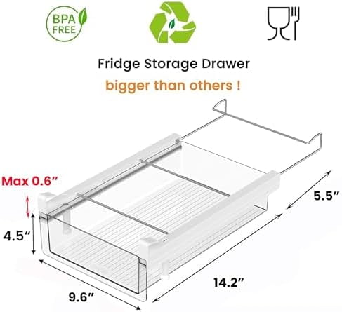 Deeper Refrigerator Drawers, Adjustable Refrigerator Shelf 14-19.5 Inches Large Fridge Drawer Organizer Pull Out, Deli Meat Container for Produce, Cheese, Bacon-XL
