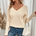 thumbnail image 2 of UPPADA Long Sleeve Elegant Shirts for Women V Neck Cute Sweatshirts for Ladies Casual Pullover Sweaters Cute Fall Winter Clothes Beige,L, 2 of 7