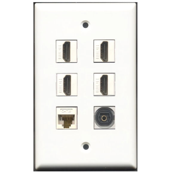 Ultra Spec Cables 4 Port HDMI 1 Toslink 1 Cat6 Ethernet Wall Plate
