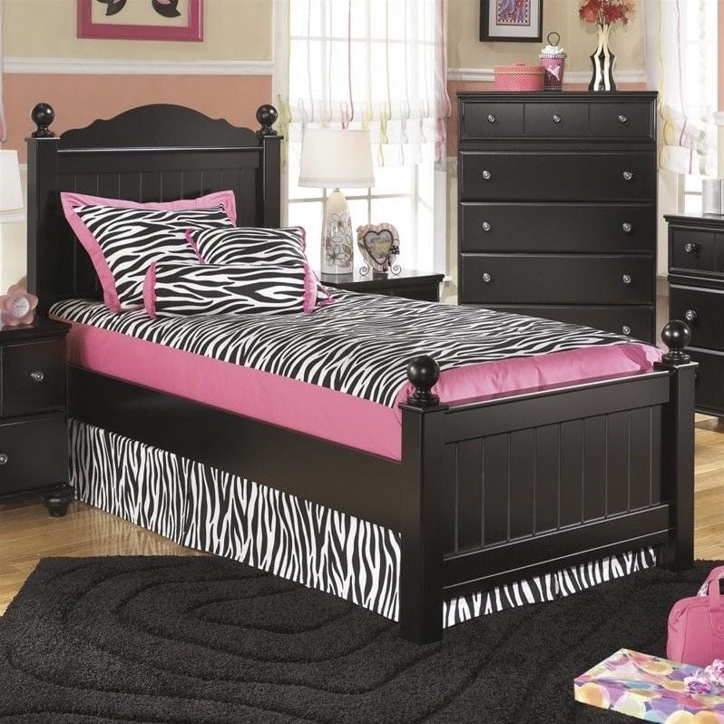 Ashley Jaidyn Wood Twin Poster Panel Bed in Black - Walmart.com