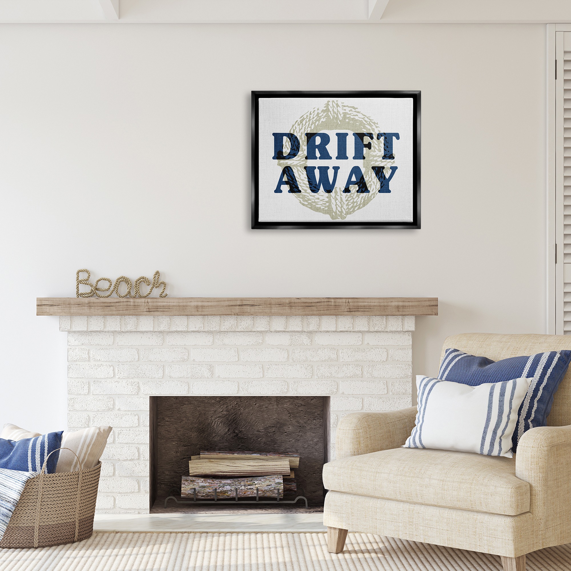 Stupell Industries Drift Away Maritime Phrase Nature Painting Black Floater Framed Canvas Art Print Wall Art, 31 x 25
