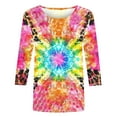 thumbnail image 4 of CYMMPU Spring Tops Round Neck Tunic Tops Loose Fit Blouses for Women Dressy Casual Fall Trendy Shirts 3/4 Sleeve Tie Dye Ombre Lightweight Basic Tees Multicolor XL, 4 of 5