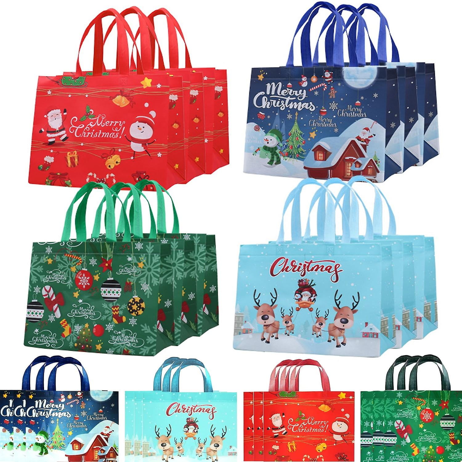 12 Pack Christmas Gift Bags Large Christmas Tote Bags With Handles Reusable Gift Bag Non woven Christmas Bags For Gifts Wrapping Grocery Shopping Xm