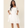 thumbnail image 2 of Unique Bargains Women's Square Neck Smocked Back Ruffle A-Line Dress S White, 2 of 6