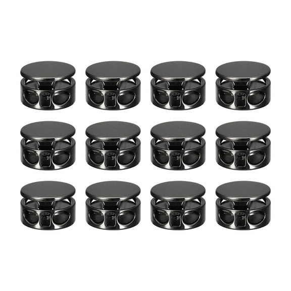 Uxcell 12pcs Double Hole Spring Cord Locks End Toggle Stoppers Suitable for Drawstrings Backpack Black