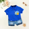 thumbnail image 2 of Boys Shorts Set Summer Clothes Cute Cartoon Short Sleeve Shirt+Denim Shorts Two Piece Set Kids Summer Outfits, 2 of 9