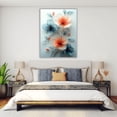 thumbnail image 4 of Mudket Teal and Coral Floral Canvas Wall Art, Framed Ready to Hang, Watercolor Flower Print for Living Room Office, Modern Wall Decor - 12"L x 8"W, 4 of 10