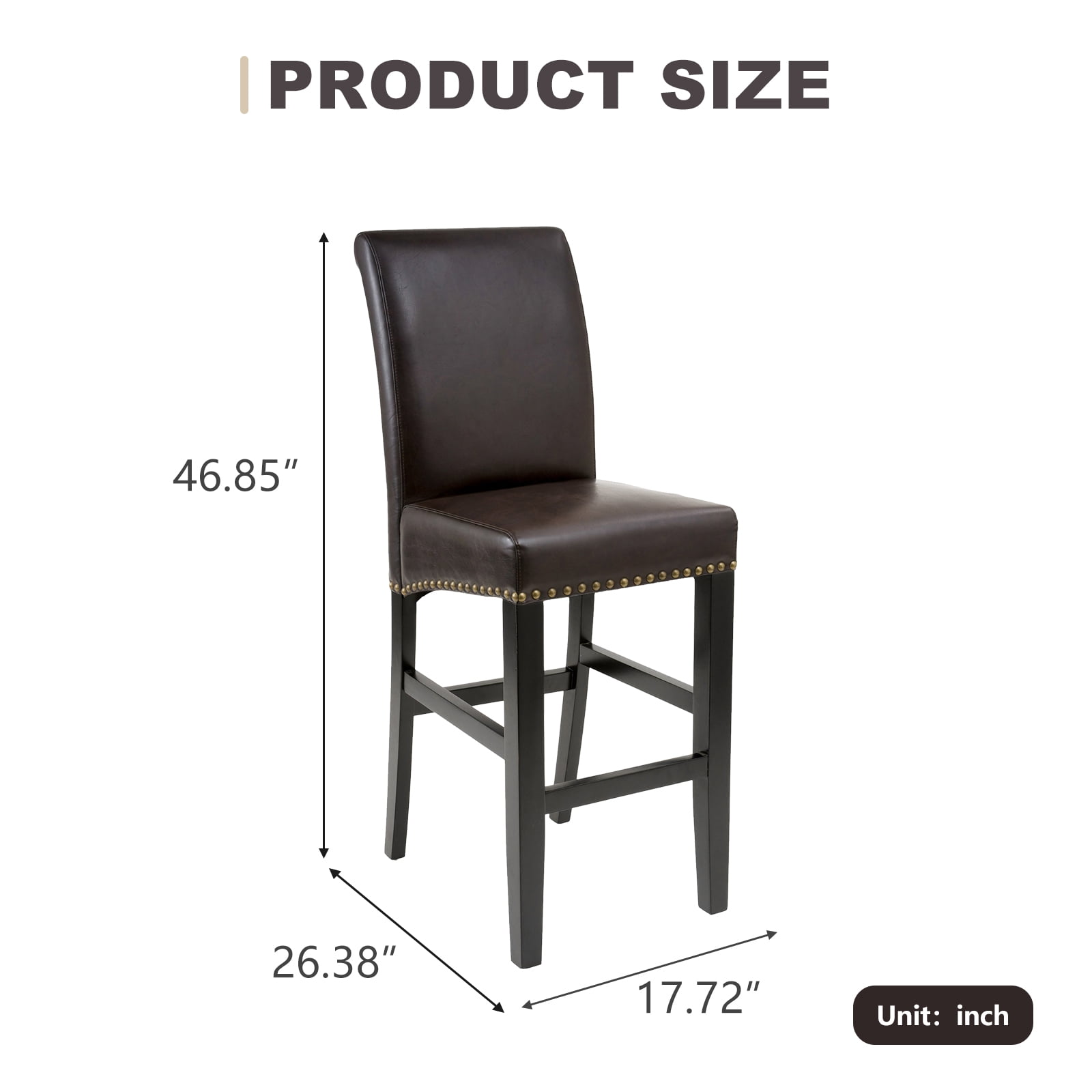 Kadyn Bar Counter Chairs Set of 2, Counter Height Bar Stools for Dining Room, Coffee Shop, Upholstered Kitchen Chair with Wood Legs, Brown