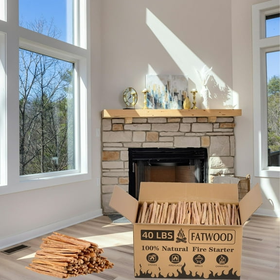 40 Lbs Fatwood Fire Starter Sticks, All Natural Kindling wood, Organic Pine Firewood Firestarter for Campfire, Stove, Fireplace, Bonfires, Grill