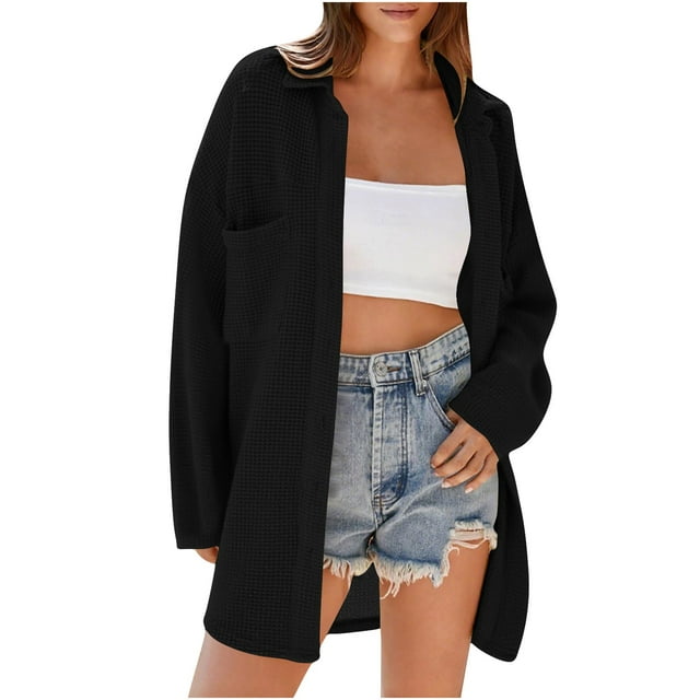 Womens Pullover Tops Spring Fall Clothes 2025 Long Sleeve Shirts Trendy Crew Neck Loose Festival Tops Women's Drop Shoulder Solid Color Loose Mid-Length Cardigan Top Plus Size Tops For Women Summer