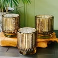 thumbnail image 4 of Set de portavelas Kate Aspen vintage de cristal dorado estriado, 4 of 7
