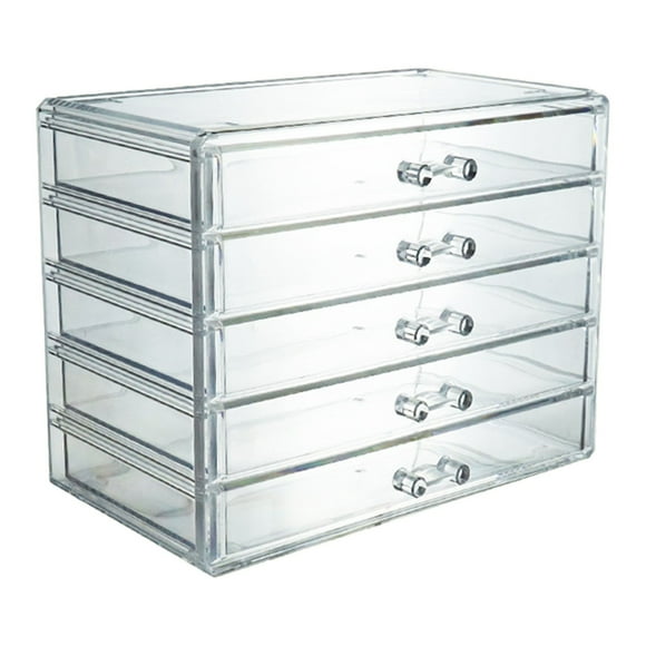 Makeup Organizer 5 Drawer Acrylic Make Up Organizers and Storage for Cosmetics Jewelry Beauty Supplies Clear Makeup Organizer for Girl's Room College Dorm Counter Bat