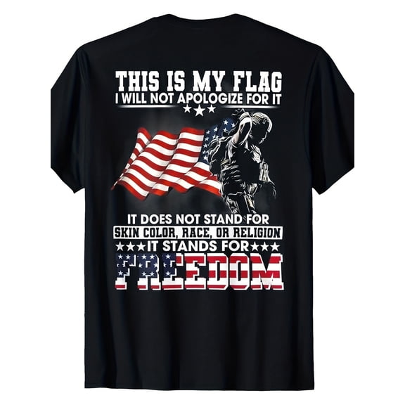 Patriotic American Flag Soldier Freedom T-Shirt Men's Graphic Tee USA Pride Military Veteran Apparel