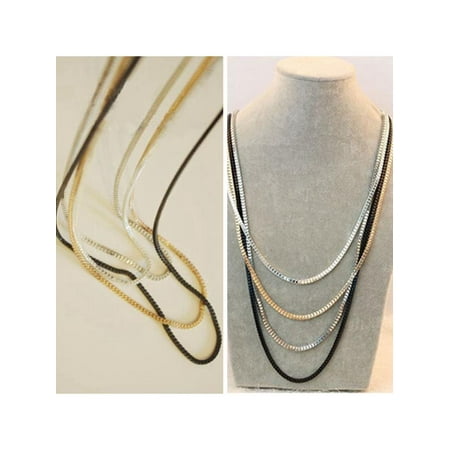 - Jewellery Punk Metal Multi Layer Detachable Chain Strand Long Necklace