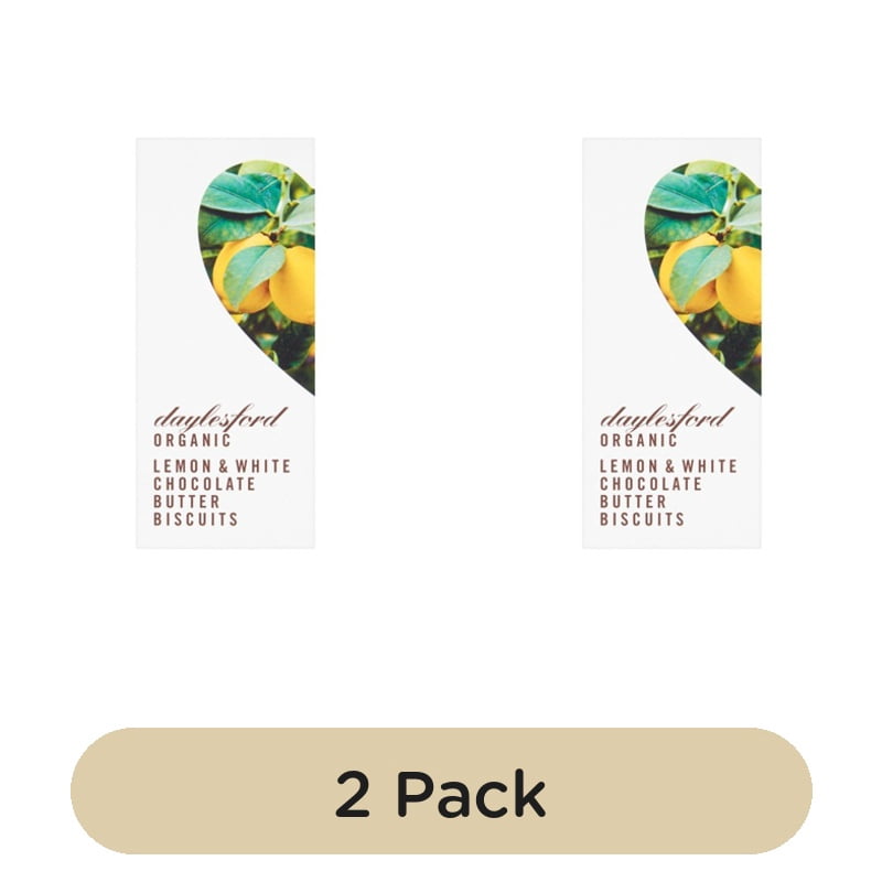 Daylesford Organic White Chocolate Dipped Lemon Biscuits 150g, British Import (Pack of 2)