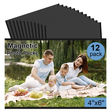 LIZEVINC 12-Pack Magnetic Photo Frames for Refrigerator 4x6, Flexible Clear Picture Holders for Fridge, Whiteboard, Locker, Filing Cabinet, Metal Surface