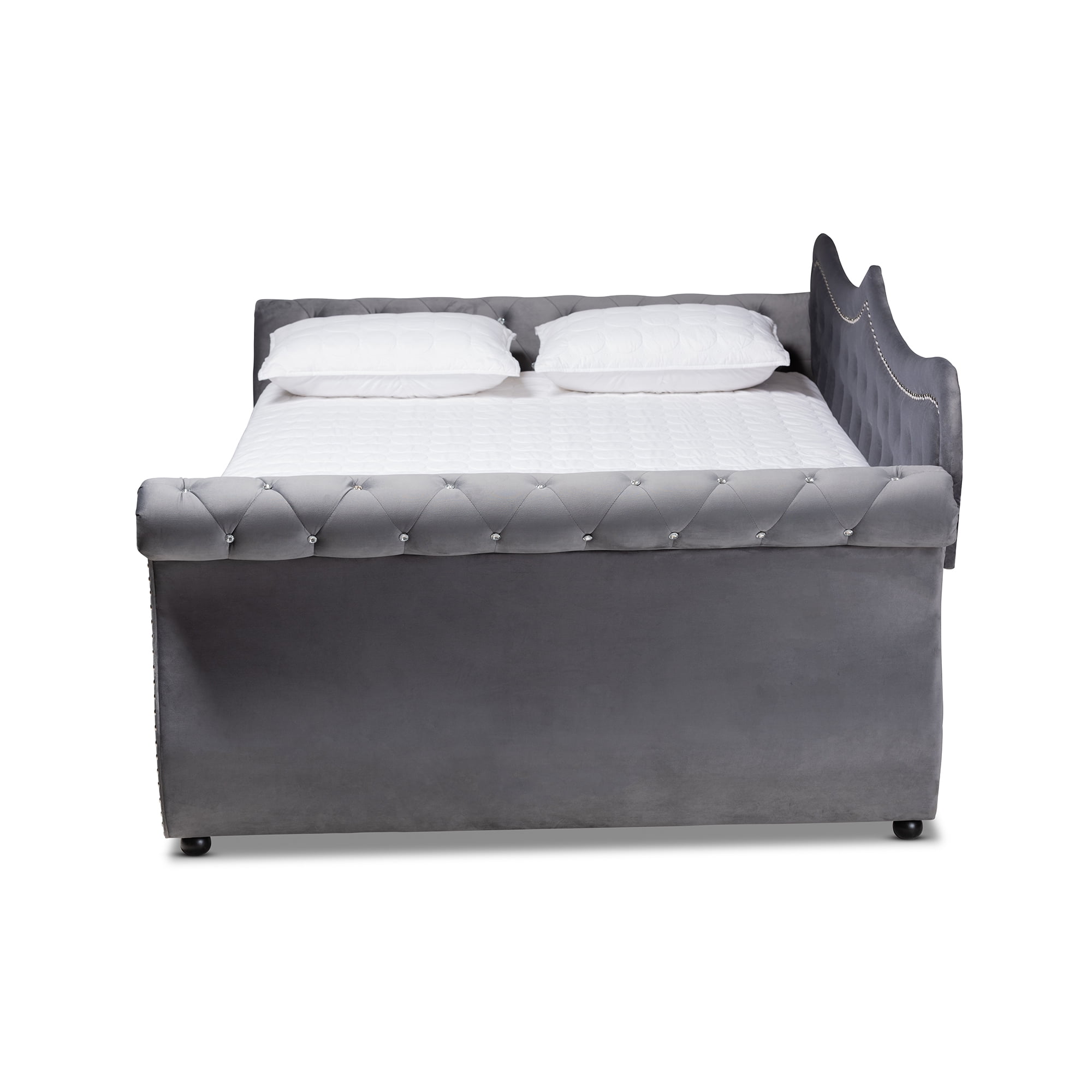 Baxton Studio Abbie Grey Velvet Upholstered and Crystal Tufted Full Daybed
