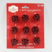 Holiday Time Red Glitter Pinecone Mini Christmas Ornaments, 9 Count