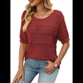 thumbnail image 2 of Suéteres de Punto de Cuello Redondo y Corta para Mujer, de Verano, Color Rojo, Talla XL, 2 of 7