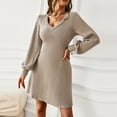 thumbnail image 4 of Vestido De Suéter De Mujer, Tejido De Mezcla De Jacquard De Moda De Manga Larga Con Cuello En V De Punto Mini Vestidos De Suéter Suave Para Informal Para Fiesta De Invierno ANGGREK  No, 4 of 7