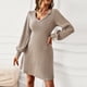 thumbnail image 3 of Mini Vestidos De Suéter De Punto Con Cuello En V, Vestido De Suéter Con Cuello En V Cintura Elástica De Moda Ajustada Para Fiesta De Otoño Para Informal ANGGREK Otros, 3 of 8