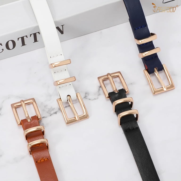 4 Pack Women Skinny Leather Belt Thin Waist Belt with Gold  display picture 3