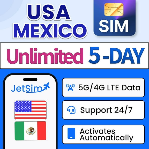 JetSim International Sim Card for Mexico and USA 5 Days Unlimited Data