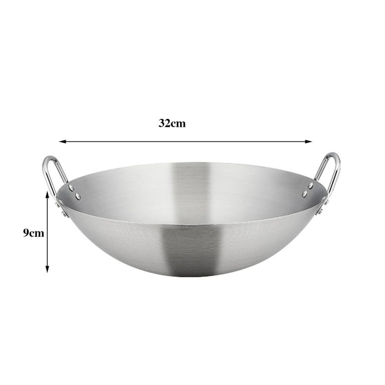 Steel Round Bottom Wok Double Handle Tableware Easy to Clean Durable  Traditional Multipurpose Cooking Pot Wok for Scrambled Eggs 32cm 
