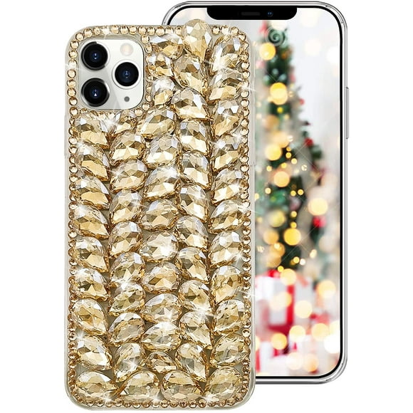 for iPhone 11 Pro Max Bling Diamond Case for Women Cute 3D Rhinestone Crystal Shiny Sparkle Handmade Gemstone Protective Cover Luxury Fashion Glitter Case for iPhone 11 Pro Max 6.5 inch Gold