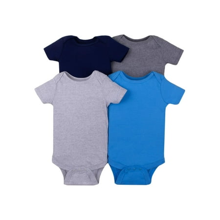 Little Star Organic Short Sleeve Solid Bodysuits, 4-pack (Baby Boys)