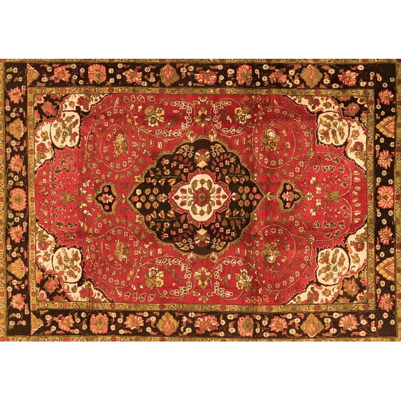 Ahgly Company Indoor Rectangle Medallion Orange Traditional Area Rugs, 7' x 10'