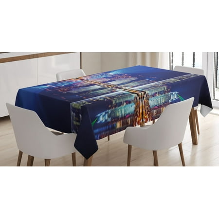 

City Tablecloth Hong Kong Island From Kowloon Vibrant View Water Reflection Modern China Rectangular Table Cover for Dining Room Kitchen 60 X 90 Inches Royal Blue Orange White by Ambesonne
