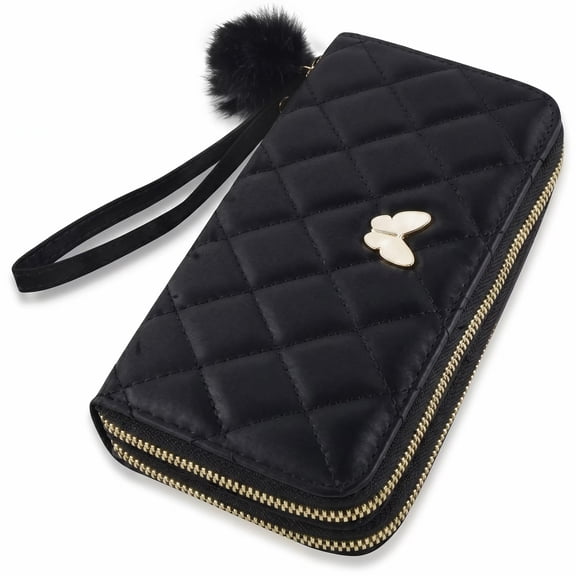 Womens Wristlet Wallets, PU Leather Clutch Double Zipper Credit Card Wallet with Multi Card Slots