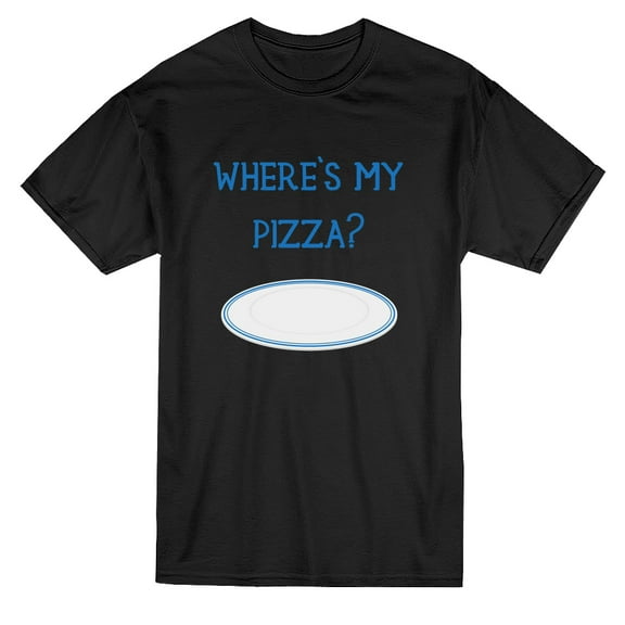 Where Is My Pizza Plate Graphic Men Black T-Shirt, Male Small